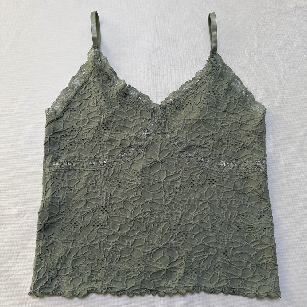 Pink Rose Lace Camisole Tank Top L/XL Sage Green Y2K Fairycore Coquette Grunge